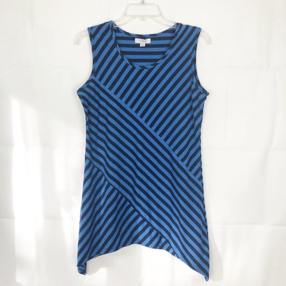 Indigo Sharkbite Hem Asymmetrical Striped Top Size Medium